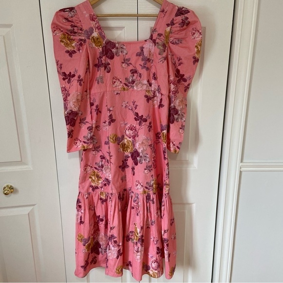 LoveShackFancy Ellington Midi Dress Pink Floral Corduroy Square Neck Puff Sleeve - Picture 11 of 14